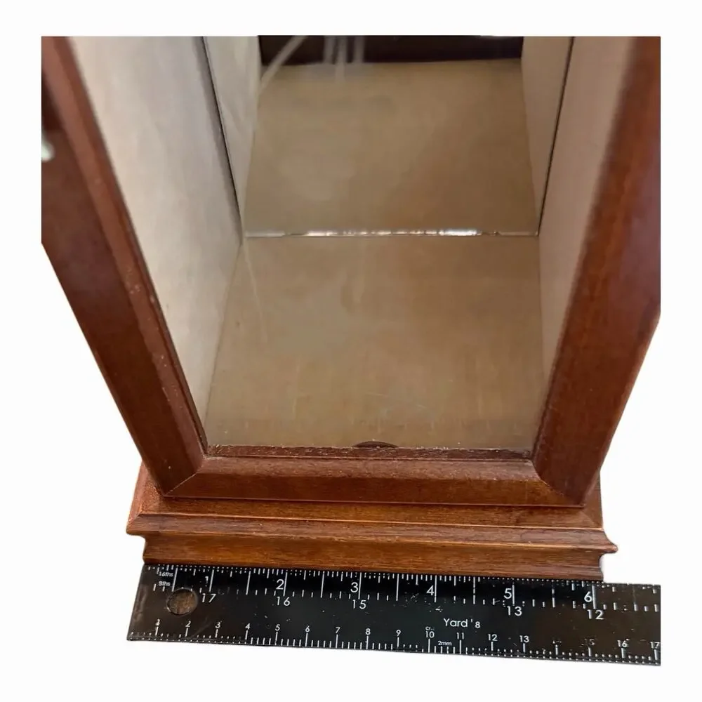 Vintage 1980’s Wooden Jewelry Cabinet Mirror Back Glass Etched Door Carousel